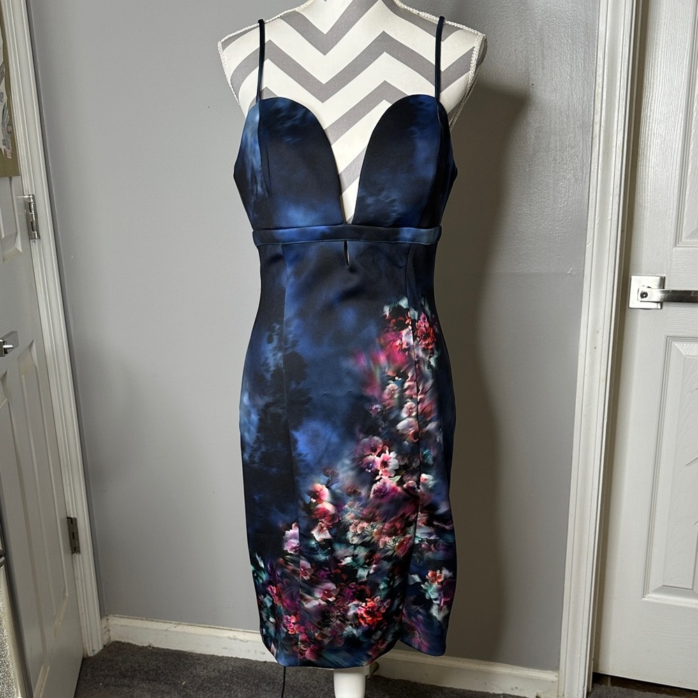 bebe Strapless Navy Floral Dress